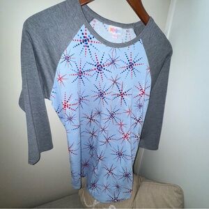 NWOT LuLaRoe Gray and Light Blue starburst/fireworks Top